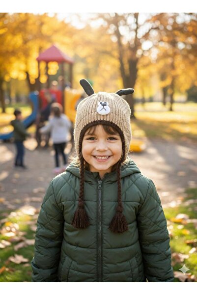 shop Căciulă tricotată de iarnă pentru copii, cu figurină de câine și lână po...