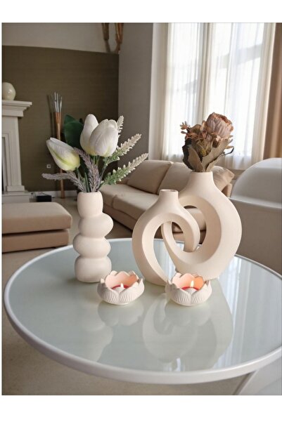 The Motellas Set de suporturi pentru lumânări pentru vază cu design crem decorativ – dimensiune mare | Decor pentru salon, birou, casă