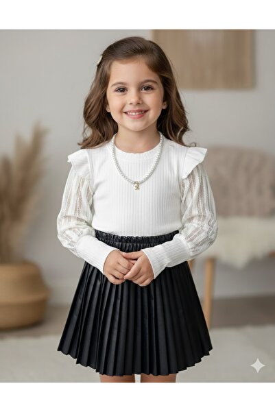 NAY KIDS Pleated Leather Skirt Set