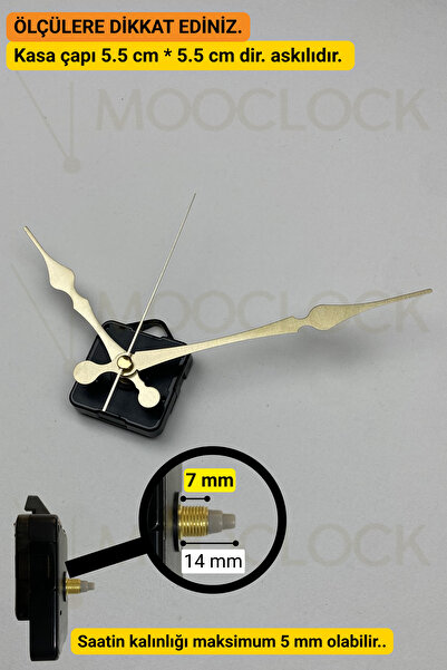 MOOCLOCK Saat Mekanizması, Akar Sessiz Duvar Saati Mekanizması, 14 Mm şaft, Akrep-Yelkovan-Saniye-(Askılı)