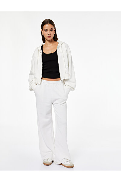 Koton Comfortable Fit Pocket Detailed Hooded Zippered Crop Sweatshirt