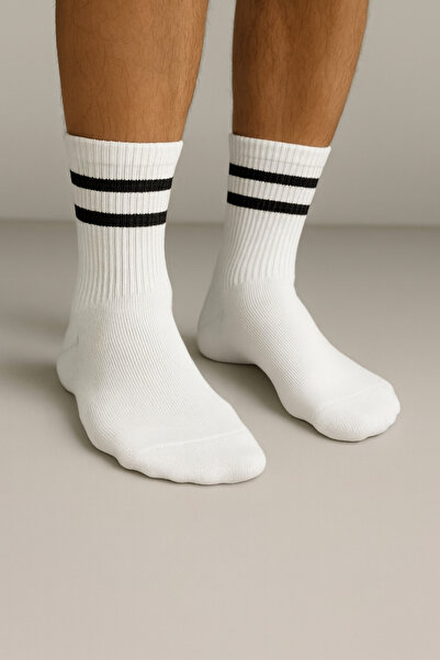 LYKOS Erkek Beyaz Çift Çizgili Soket Çorap 5’li Paket