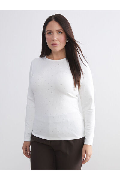 LC Waikiki Γυναικείο T-Shirt με λαιμόκοψη με πέτρες