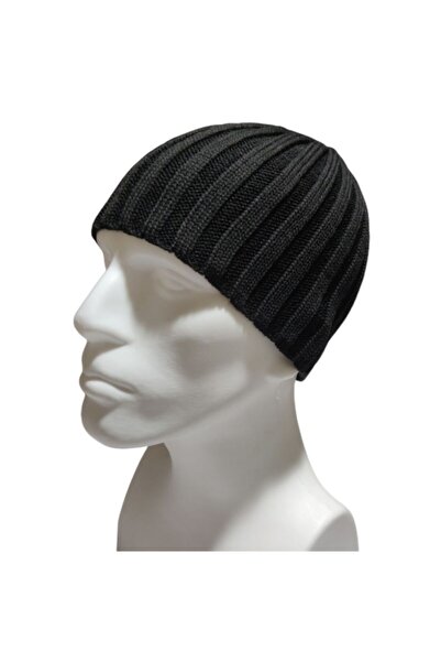 PAKER GİYİM قبعة شتوية سوداء للرجال قماش مجدّل قبعة أساسية