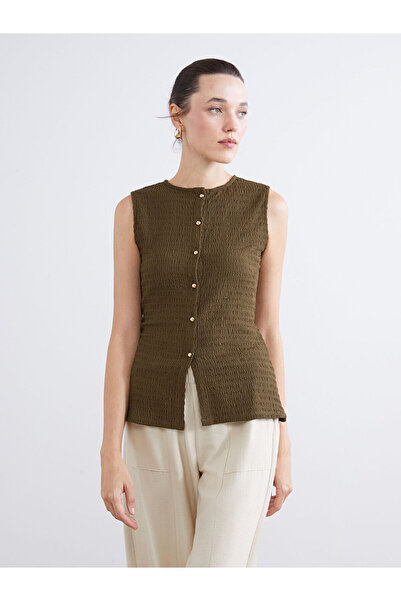 LC Waikiki Μπλούζα με υφή χακί με λαιμόκοψη