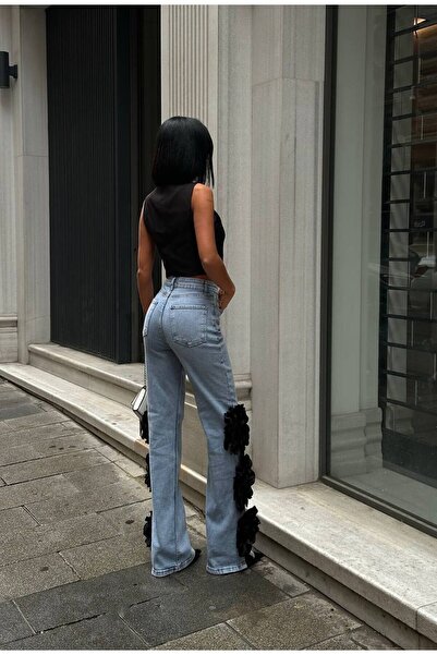 MADAME MELEK Pinterest Design Džíny Palazzo s detaily růží, dovážená látka