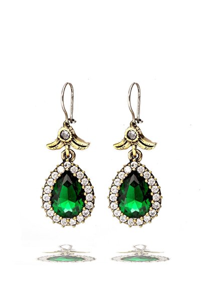 Pearly Handmade Hürrem Sultan Serisi Yeşil Yeşim Zümrüt Taşlı Gümüş Damla Mod...