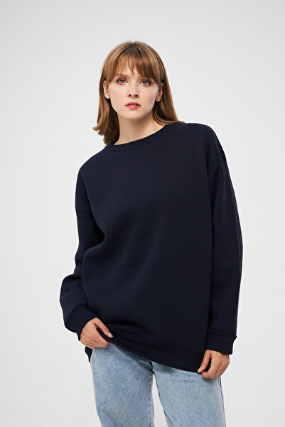 YÜKSEL IŞIK Γυναικείο φούτερ Navy Blue Color - Crew Neck, 100% Cotton Hoodie