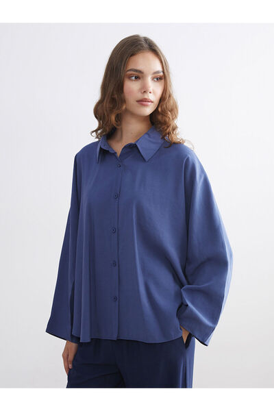 LC Waikiki Nevavm Lcw Modest Blue Oversize Women's Shirt Tunic with a Difference