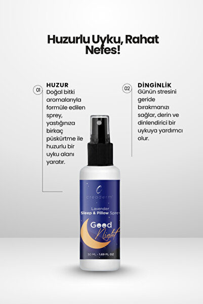 CREADERM LAVANTA UYKU VE YASTIK SPREYİ RAHATLATICI UYKU VE DİNLENME SPREYİ SLEEP AND PİLOW SPREY