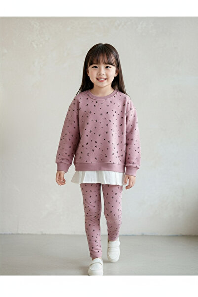 SONGÜLBERİK Girl's Sweatshirt and Ribbed Leggings Set