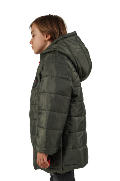 QAWWA Erkek Çocuk Su Ve Rüzgar Geçirmez Içi Kalın Polarlı Haki Kapüşonlu Mont