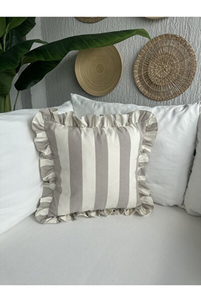 Decamor home Бежево-кремовий смугастий преміум-льняний матеріал з рюшами, чох...