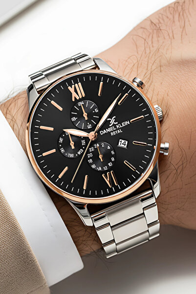 Daniel Klein Men's Wrist Watch Calendar Steel Band Steel Case Silver-Black-Ro...