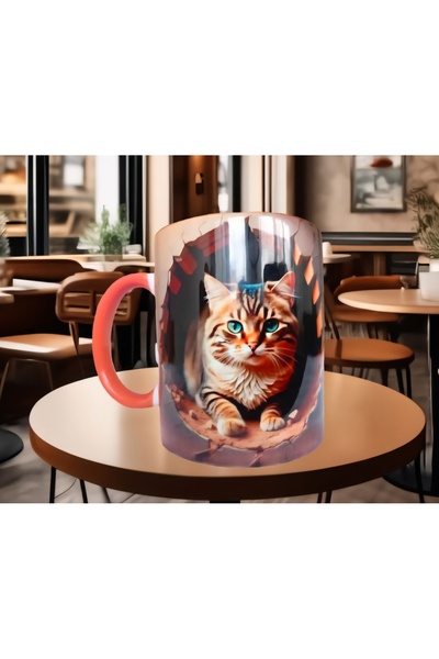 Mugs and love 3D kedi tasarım büyük boy kupa