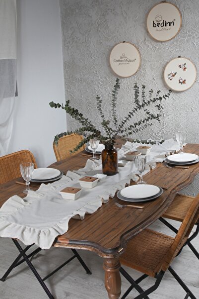 cotton maison Naturel Fırfırlı Runner Vintage 40x250 Cm