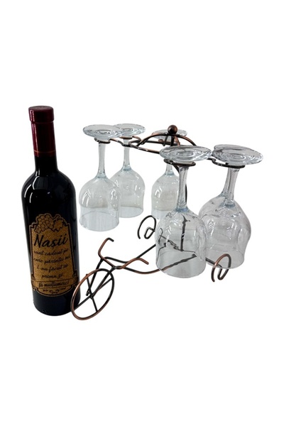 velve Set pentru nasi, cu suport metalic tip bicicleta, 6 pahare si sticla de...