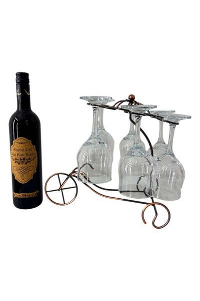 velve Set pentru bunic, cu suport metalic tip bicicleta, 6 pahare si sticla d...