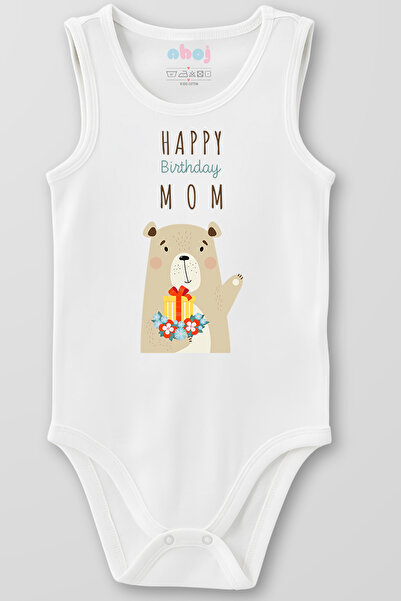 Ahoj 100% Organic Cotton Happy Birthday Mom Baby Bodysuit Sleeveless