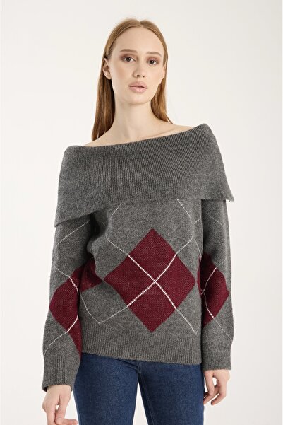 İLKCET MODA Baklava Pattern Madonna Collar Women's Knitwear Sweater