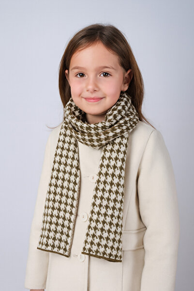 Sebir Moda Houndstooth Patterned Double-Sided Children's Scarf (Age 5-10, 30X140Cm)