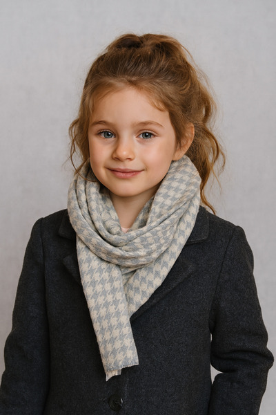 Sebir Moda Houndstooth Patterned Double-Sided Children's Scarf (Age 5-10, 30X140Cm)