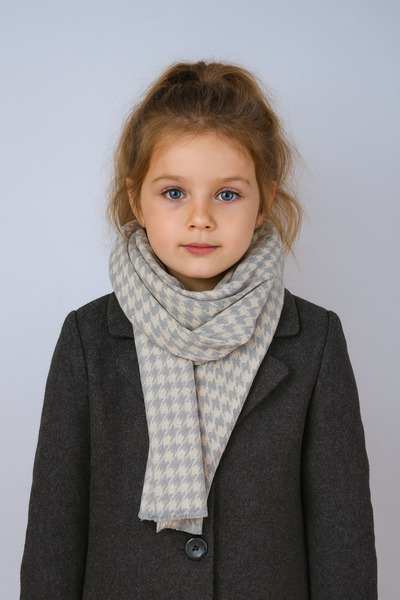 Sebir Moda Houndstooth Patterned Double-Sided Children's Scarf (Age 5-10, 30X140Cm)