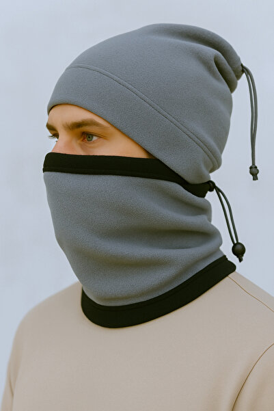 Homy Life Winter Thick Fleece Drawstring Beanie & Double Layer Neck Gaiter Set |   Windproof Hat Beanie, Thermal Neck Gaiter Scarf