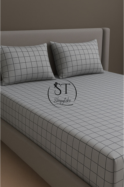 Shopyteks Square Patterned Double & King Size Fitted Sheet Set | Cotton & Soft