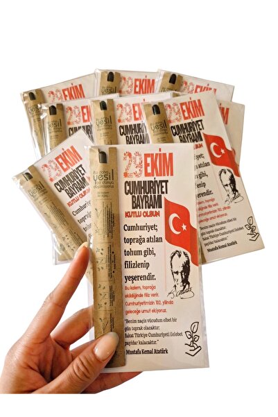 Nilgün Baymış Neva Konsept Hediyelik TOHUMLU KALEM KARTI -CUMHURİYET BAYRAMI 10 ADET
