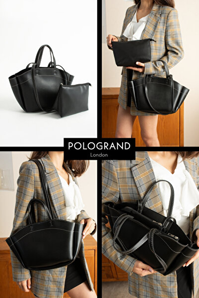 POLOGRAND London Original New Season Double Strap Luxury Soft Leather Makeup Bag with Puppy Model Handbag Shoulder Bag