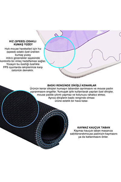 PORGE Gaming Mouse Pad 80x30 Xl Büyük Mor Dalgalar Oyuncu Mousepad