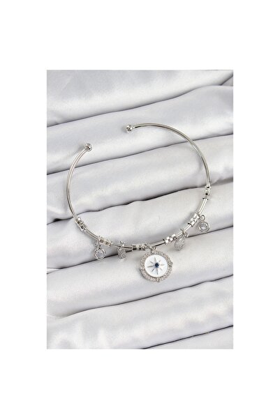 Epilons سوار من النحاس والزركون بتصميم بوصلة فضي اللون - ليسينيا