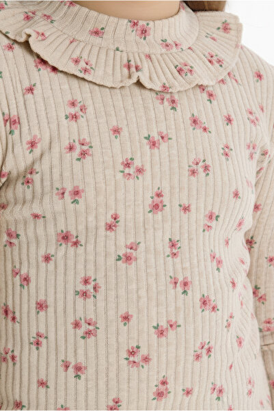 Kyron Κοριτσίστικο T-Shirt με φλοράλ μοτίβο βισκόζης με λεπτομέρεια γιακά - κρέμα