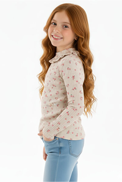 Kyron Κοριτσίστικο T-Shirt με φλοράλ μοτίβο βισκόζης με λεπτομέρεια γιακά - κρέμα