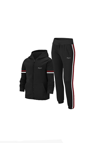 POSEIDON STORM Boy's Black Casual Sports Tracksuit Set 104cm-176cm Double Stripe Sleeve