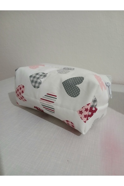 dora ev tekstıl Makeup Bag Burgundy & Gray with Hearts {Pinterest }