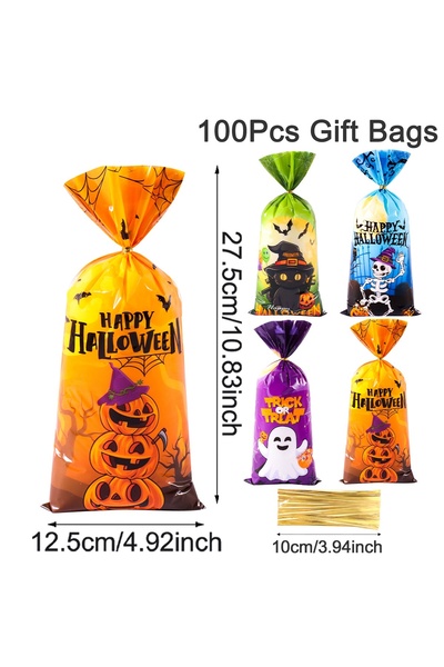Choice as shown 100pcs 25/50/100pcs Halloween Cookies Candy Bags Trick Or Tre...