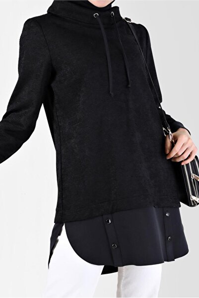 Alvina SHIRT PIECE DETAIL DEGAJE COLLAR CHANIL VELVET TUNIC 42397