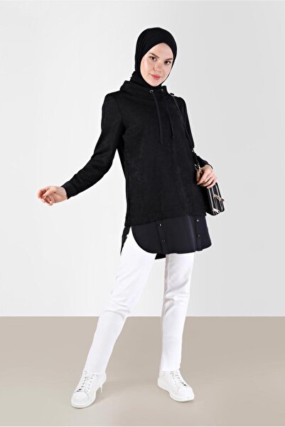 Alvina SHIRT PIECE DETAIL DEGAJE COLLAR CHANIL VELVET TUNIC 42397