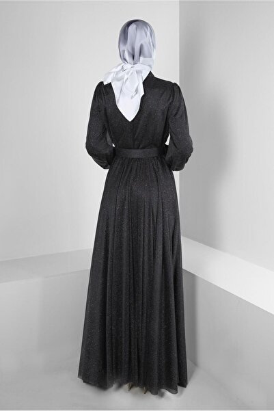 Alvina SİMLİ KEMERLİ TÜL DETAYLI ABİYE ELBİSE 50309