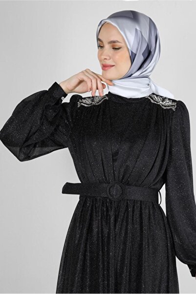 Alvina SİMLİ KEMERLİ TÜL DETAYLI ABİYE ELBİSE 50309