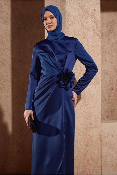 Alvina ÇİÇEK DETAYLI SATEN ELBİSE 44579