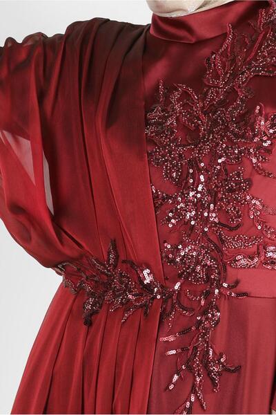 Alvina PUL PAYET İŞLEMELİ TÜL DETAYLI SATEN ABİYE ELBİSE 50374