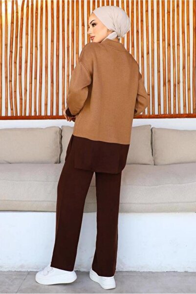 TRENDTESETTÜR Brown Colored Women's Knitwear Trousers Set - S.BROWN T 10032