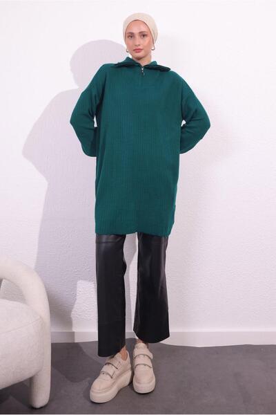 TRENDTESETTÜR Green Knitwear Women's Sweater - Zürüt t 3409