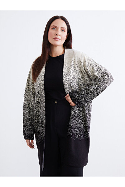 LC Waikiki Siyah Şal Yaka Desenli Kadın Triko Hırka