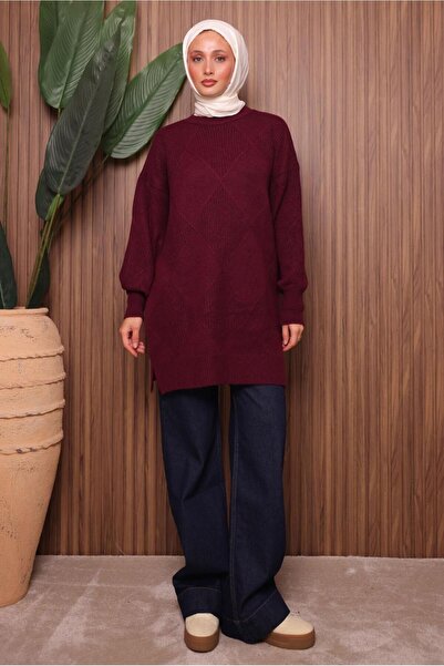 TRENDTESETTÜR Women's Burgundy Knit Tunic t 6207