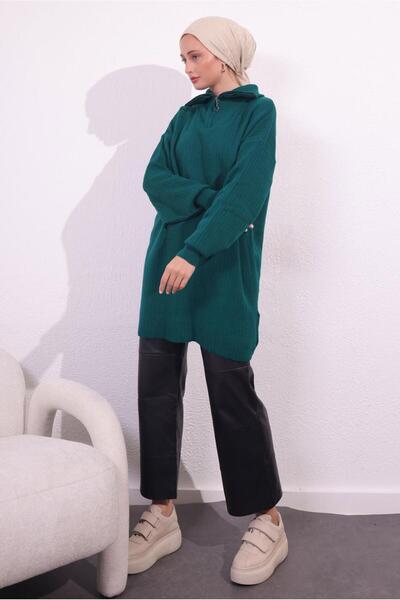 TRENDTESETTÜR Green Knitwear Women's Sweater - Zürüt t 3409