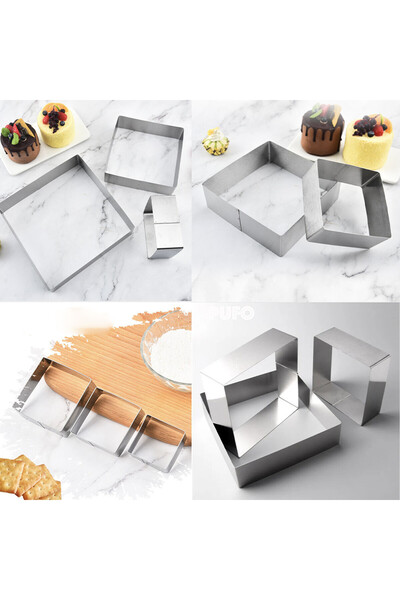 PUFO Set of 3 Cake metal molds for cake tops, cookies, steel, silver